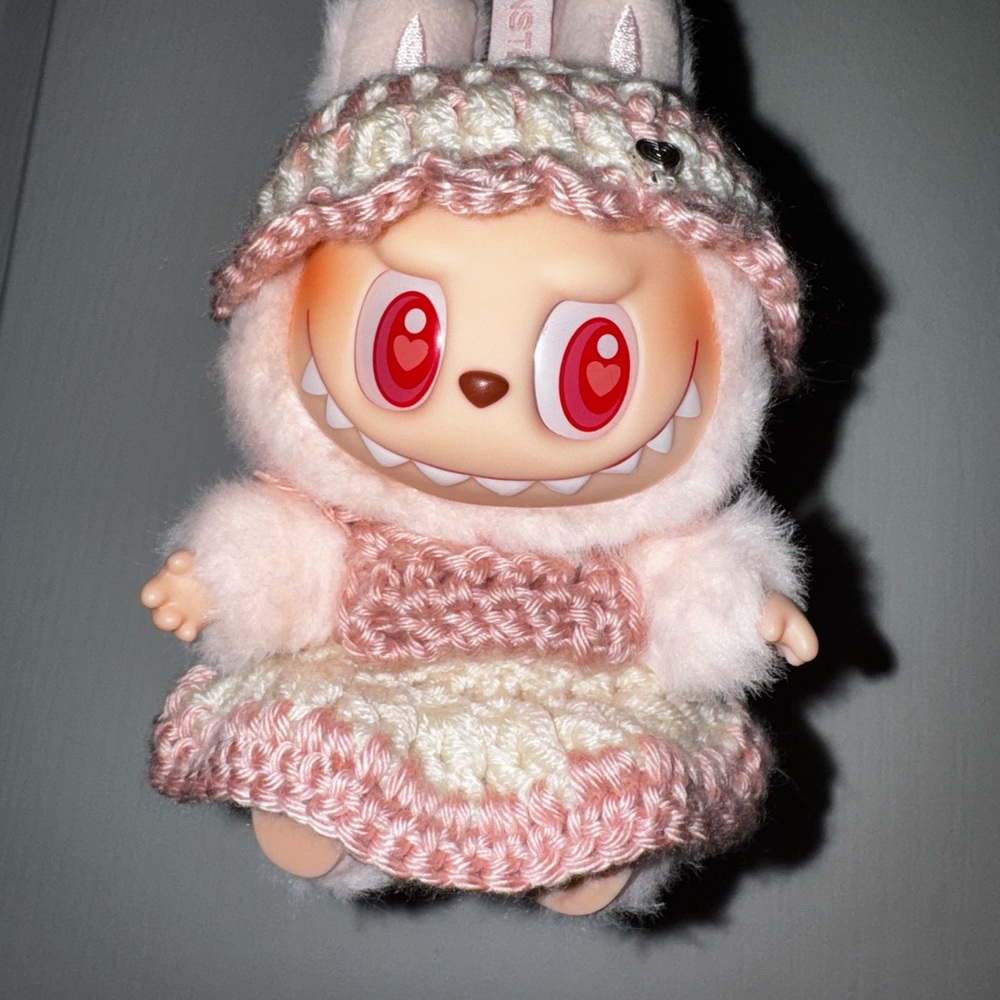 Cute Pink and Cream Labubu Crochet Outfit Handmade